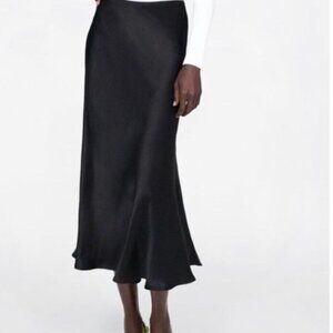 ZARA Satin High Low Midi Maxi Skirt Black size S